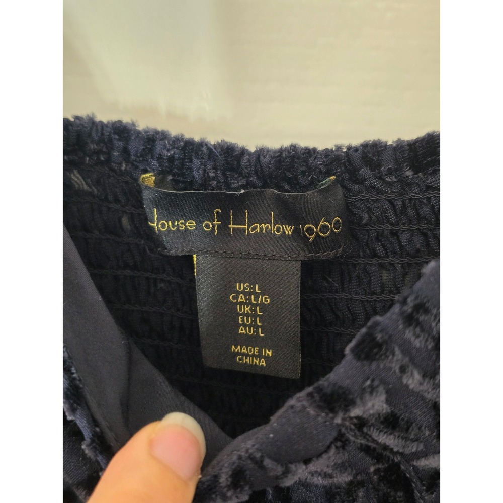 House of Harlow 1960 Navy Blue Burnout Velvet Floral Tie Strap Mini Dress Large - Picture 9 of 9